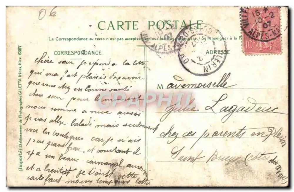 NICE - Promenade du Midi — Coleção Artística — Edição Giletta, fot., Nice, n°41 - Verso