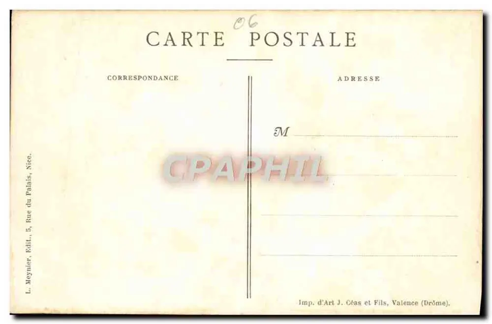 La Napoule — vista costeira com castelo e vela — desenho de Pierre Comba - Verso