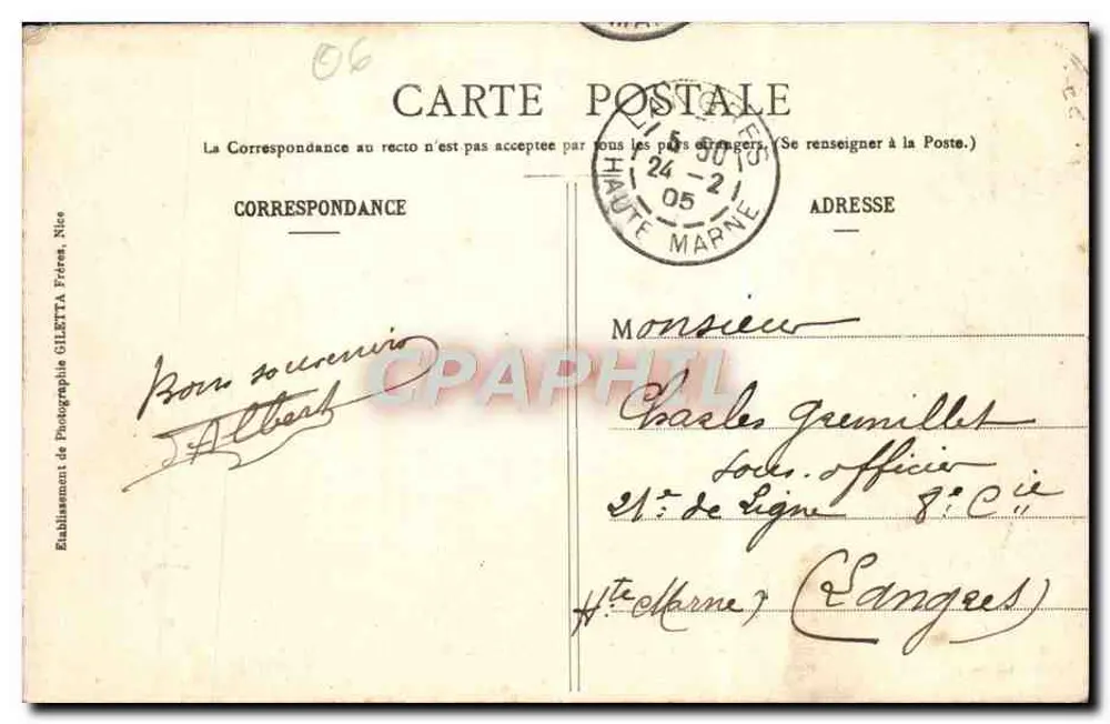 Avenue der Station - Café de la Régence — Künstlerische Sammlung — Gilelta-Edition, Nice, Nr. 34 - Rückseite