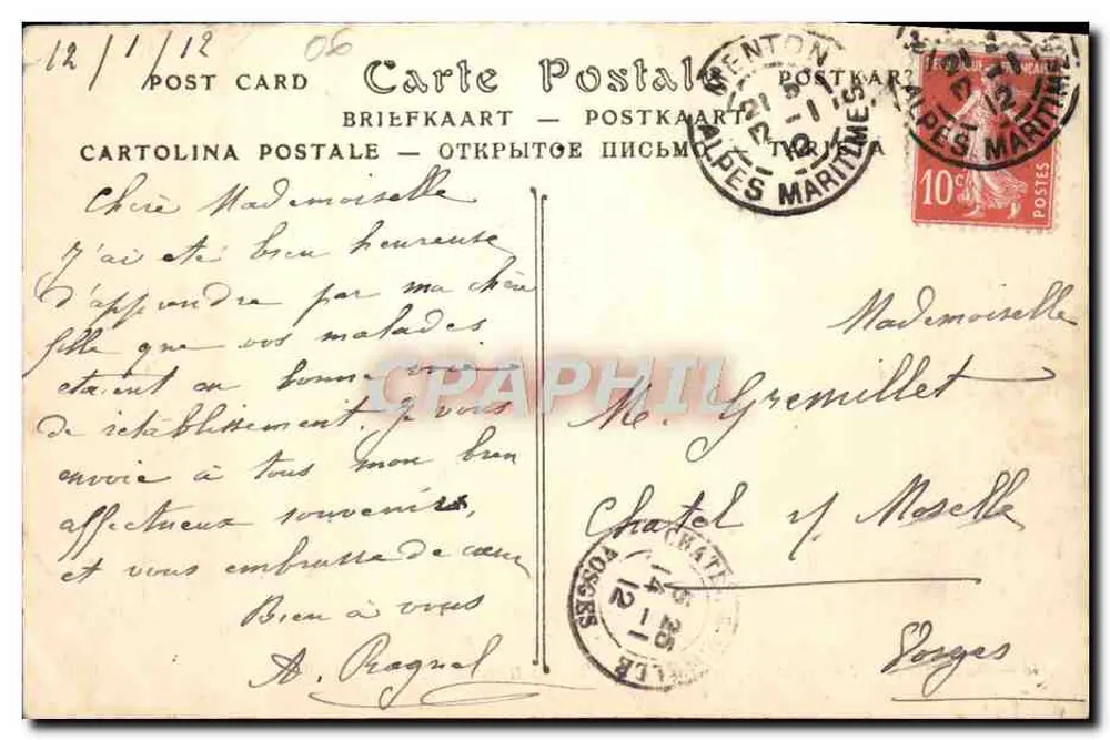 Garavan — Die italienische Grenze und die Roten Felsen — ND Fot. - Rückseite