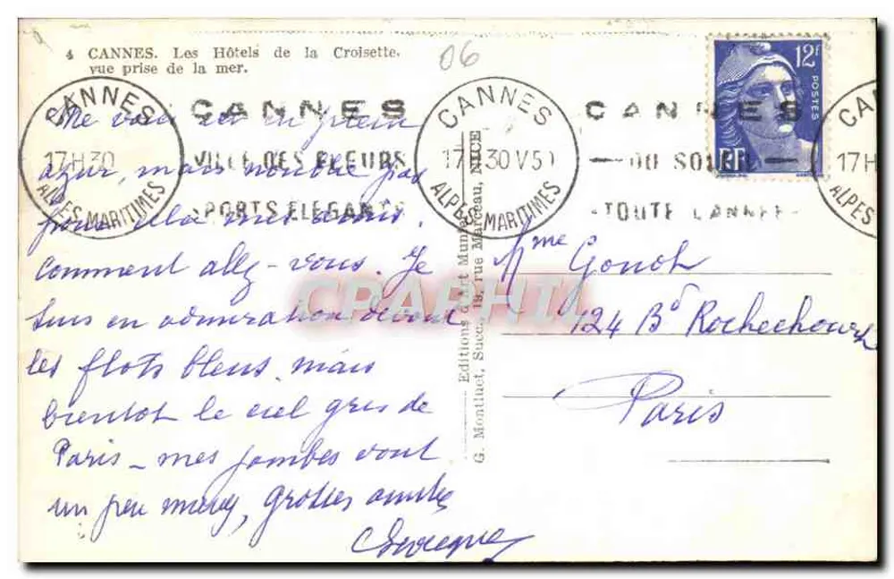 Cannes — Die Hotels der Croisette — Ansicht vom Meer — Editions G. Montluel, Succ. zu M. Mureau - Rückseite
