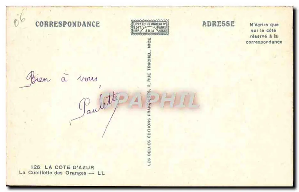 Die Côte d'Azur — Orangenpflücken — Adiau - Rückseite