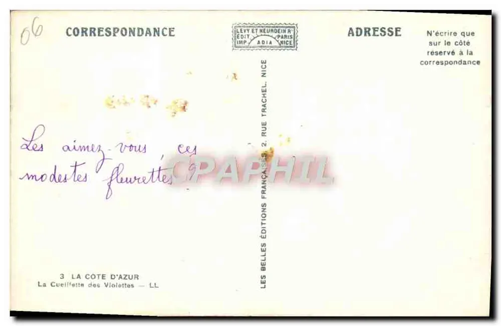 La Costa Azul — La Cosecha de las Violetas — Ediciones Lévy et Neurdein, París - Reverso