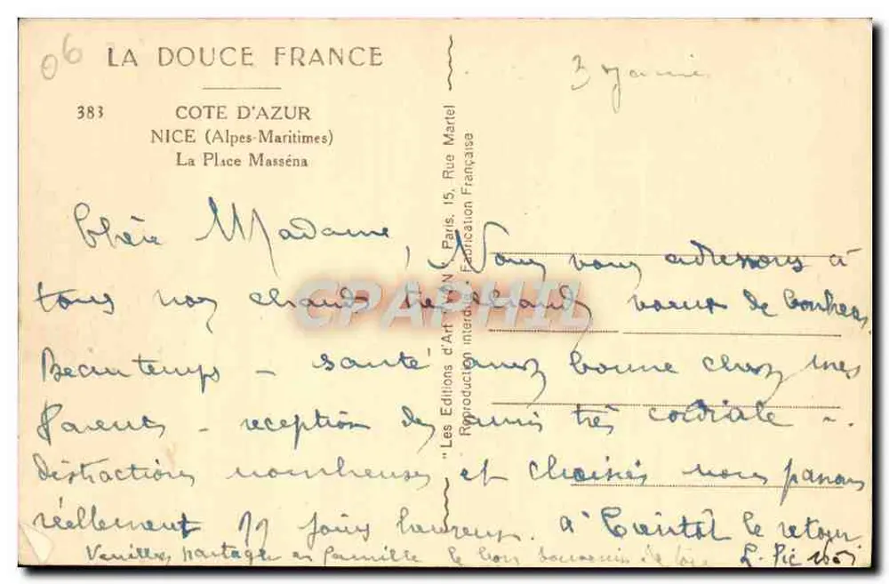 Nice — Place Masséna — Editora: La Douce France, n° 383 - Verso