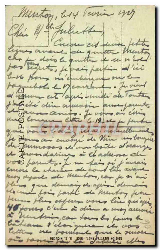 Menton - Jardins e Casino — Edição Ghetta, n° 949 - Verso
