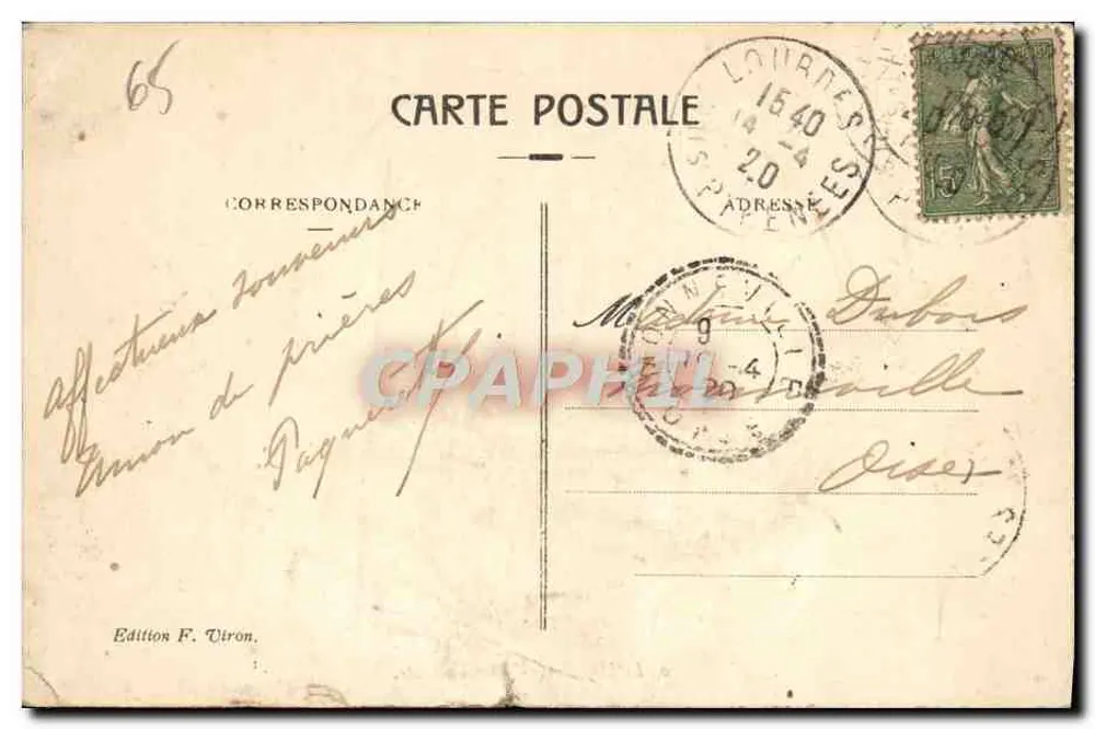Lourdes - Vue Latérale — Éditeur F. Viron, n° 9 - Verso