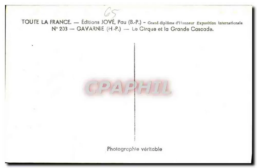 Gavarnie — O Circo e a Grande Cachoeira — Edições JOVÉ, Pau (B.P.) - Verso