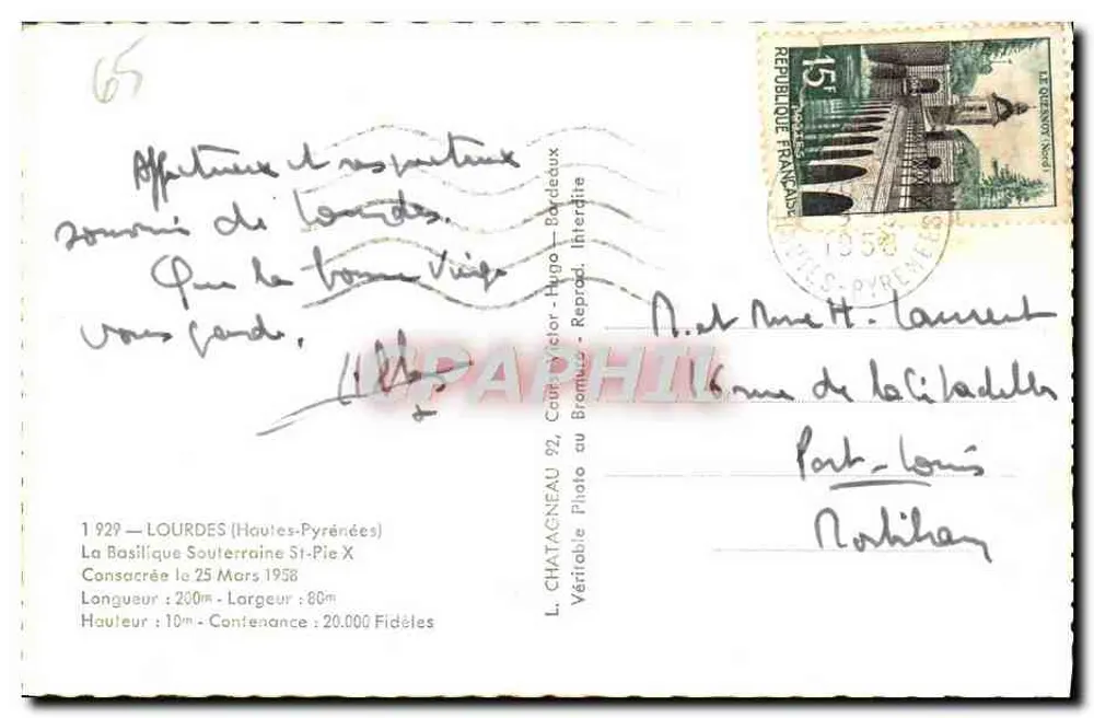 A Basílica Subterrânea de Lourdes — Editor Elcée, n°63 - Verso