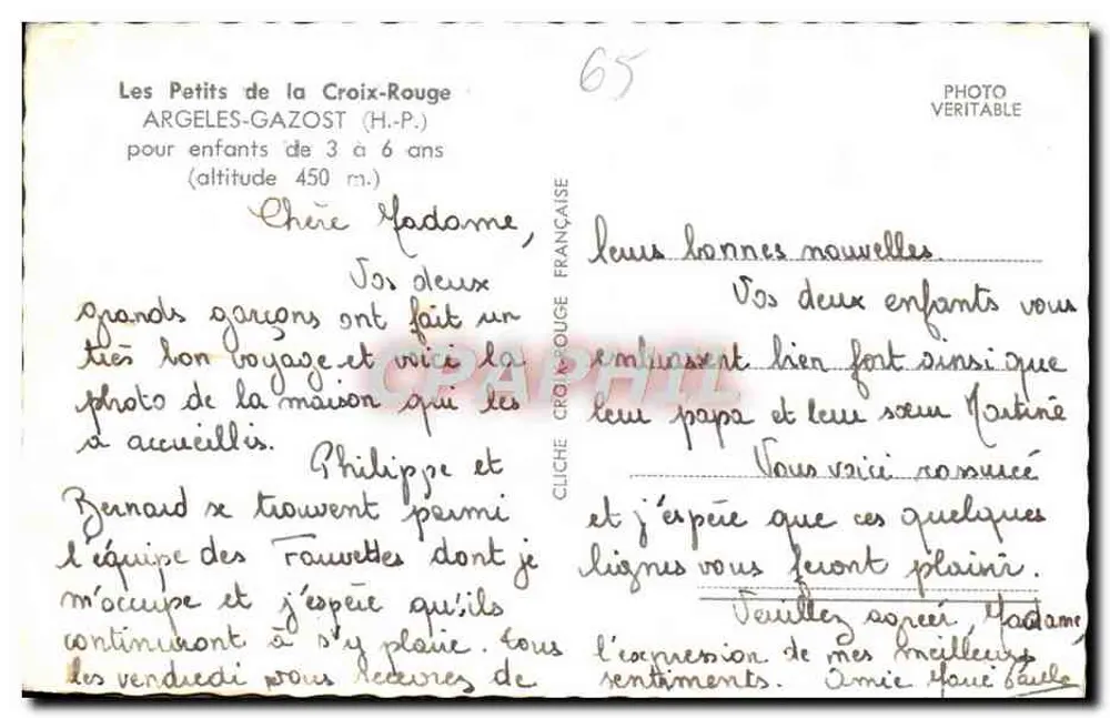 Maison des Petits de la Croix-Rouge — Argeles-Gazost (H.P.) — éditeur Cliché Française - Achterkant