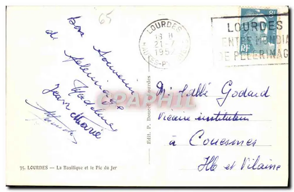Lourdes — A Basílica e o Pie du Jer — Edit. P. Doucet Lourdes - Verso