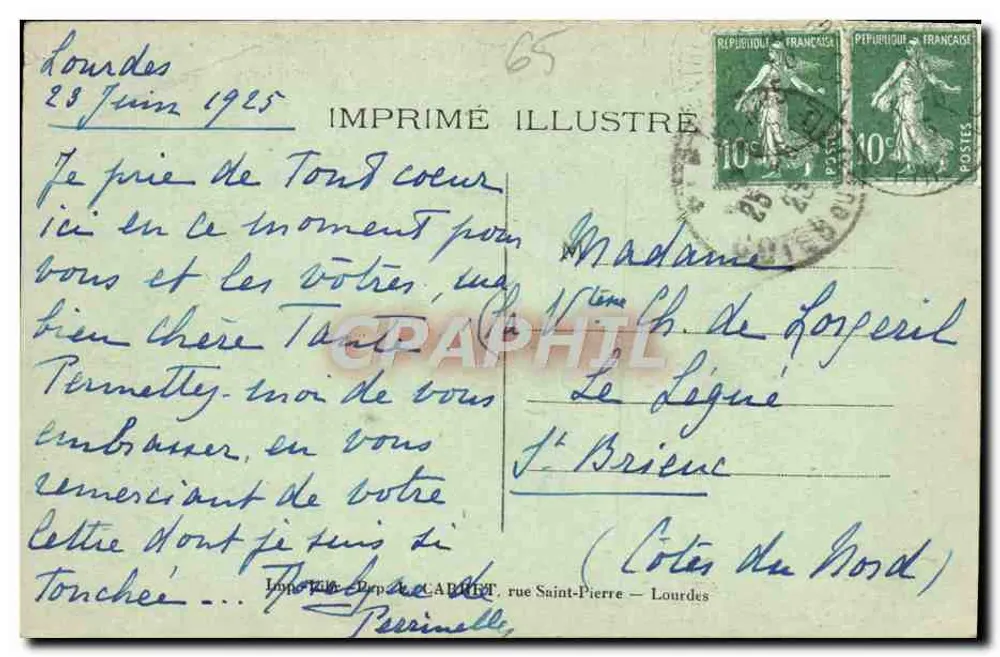 Lourdes — Aufnahme der Basilika von oben vom Schloss-Fort — Die Pyrenäen, Nr. 17 - Rückseite