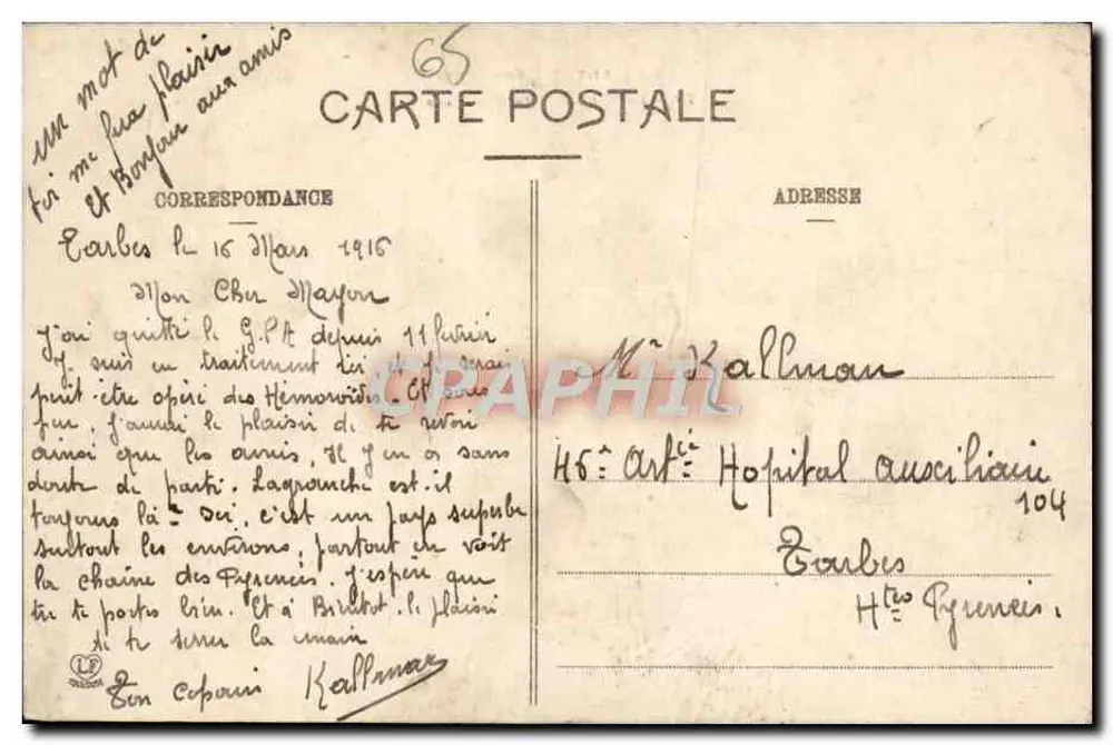 Tarbes — Vista Geral — Editor Labouche Frères, Toulouse - Verso