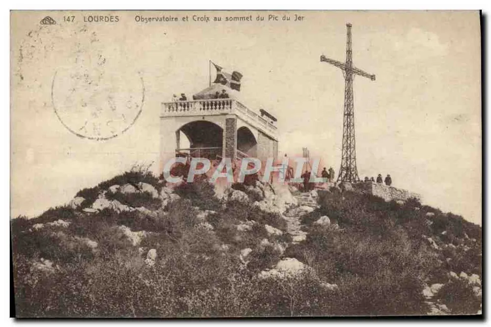 Lourdes — Observatorium und Kreuz am Gipfel des Pic du Jer — Verlag: C. Allez & Cie, Nr. 147 - Vorderseite