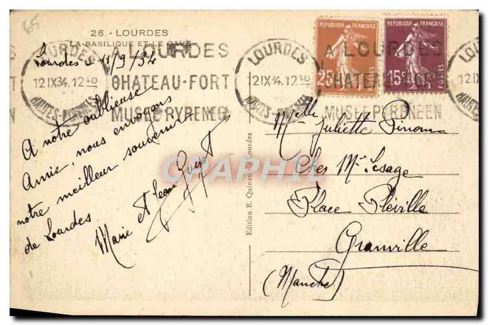 Lourdes — A basílica e o túmulo — Edição E. Quinio Lourdes - Verso