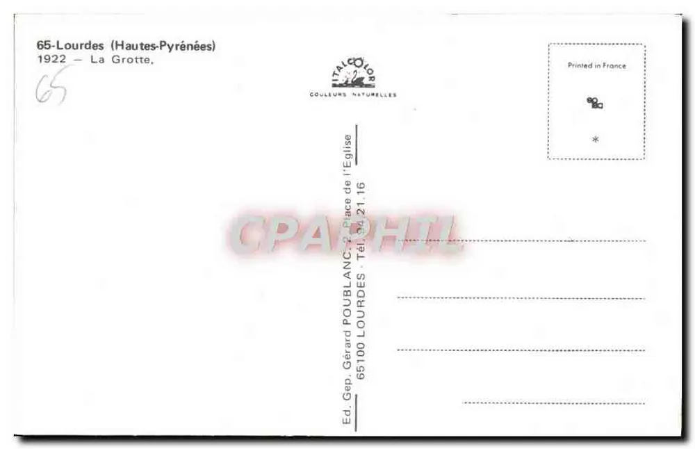 A Gruta da Igreja — Lourdes (Altas-Pirineus) — Ed. Gérard Poulanc - Verso