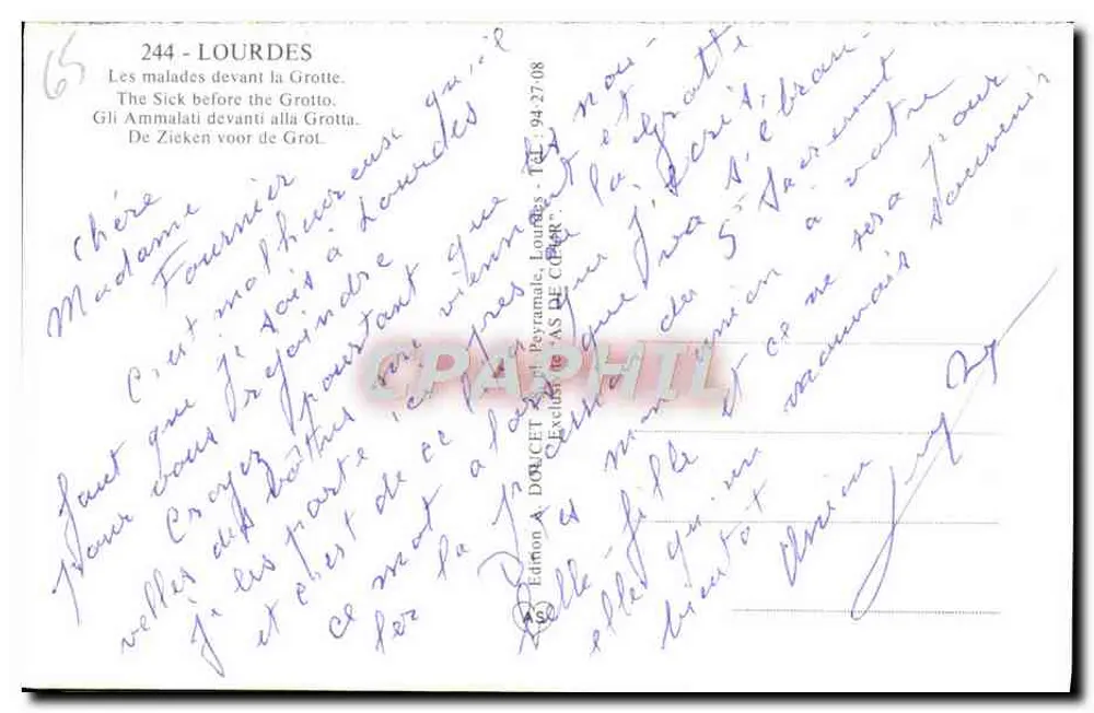 Lourdes — Doentes diante da Gruta — Editor A. DORCET - Verso