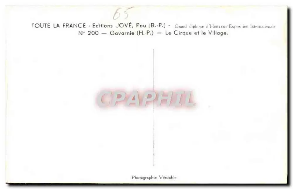 Gavarnie — O Cirque e o Povoado — Edições JOVÉ, Pau (B.P.) - Verso