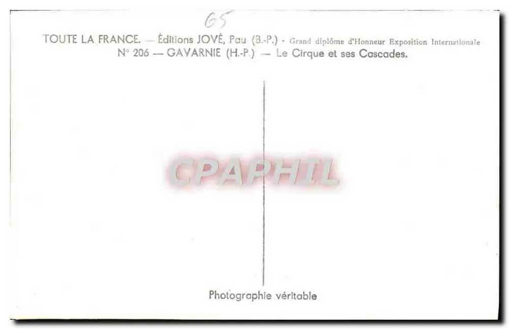 Gavarnie — O Circo e suas Cataratas — Edições JOVÉ, Pau (B.P.) - Verso
