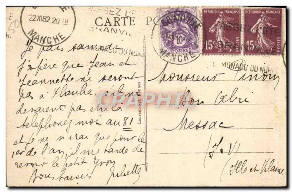 Granville - Le Port — vista do porto com barcos e igreja — editor desconhecido, n° 626 - Verso