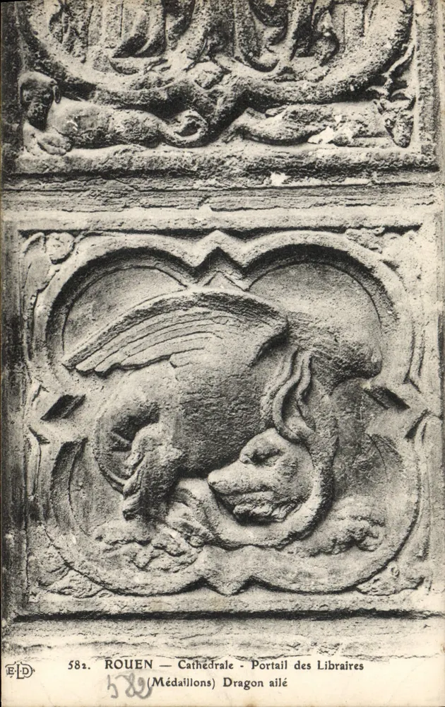 Rouen — Kathedrale — Portal der Buchhändler (Medaillons) Flügeldrache - Vorderseite