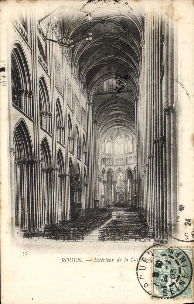 ROUEN — Wnętrze Katedry — Wydawca: C. Dufour, nr 33 - Awers
