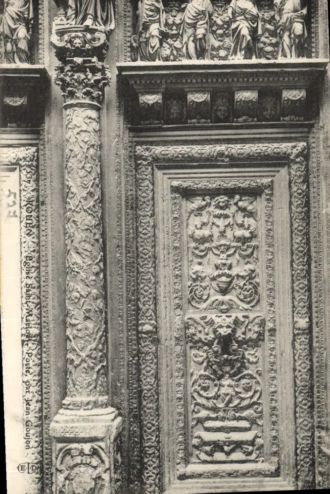 Geschnitzte Tür der Kapelle Saint-Maclou in Rouen — Verlag Jean Goujon, Nr. 557 - Vorderseite