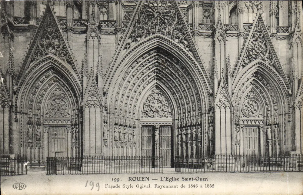 Rouen — Kirche Saint-Ouen — gotische Fassade, fertiggestellt zwischen 1846 und 1852 - Vorderseite