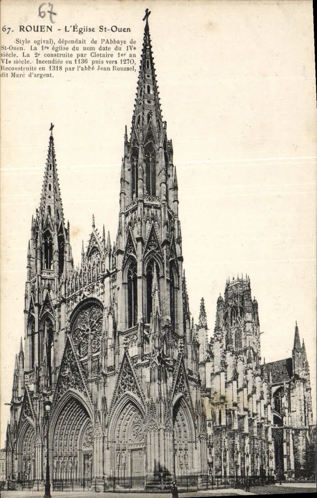 Rouen - De Kerk van Sint Ouen — Gotische stijl, onbekende uitgever, nr. 67 - Voorkant