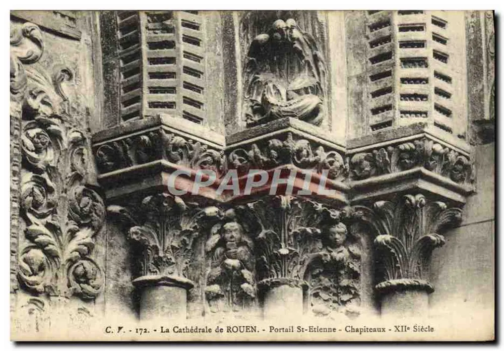 Kathedrale von Rouen — Portal Saint-Etienne — Kapitelle des 12. Jahrhunderts — C.F. 172 - Vorderseite