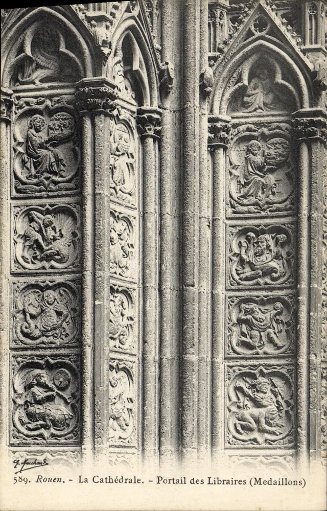 Rouen — Die Kathedrale — Portal der Buchhändler (Medaillons) — E. Jauchard, n° 589 - Vorderseite