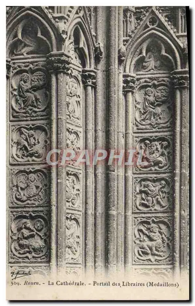 Ronen - Die Kathedrale - Portal der Buchhändler (Medaillons) - Vorderseite