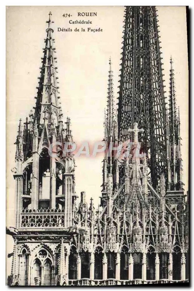 Rouen — Catedral, Detalhes da Fachada — n° 474 - Frente