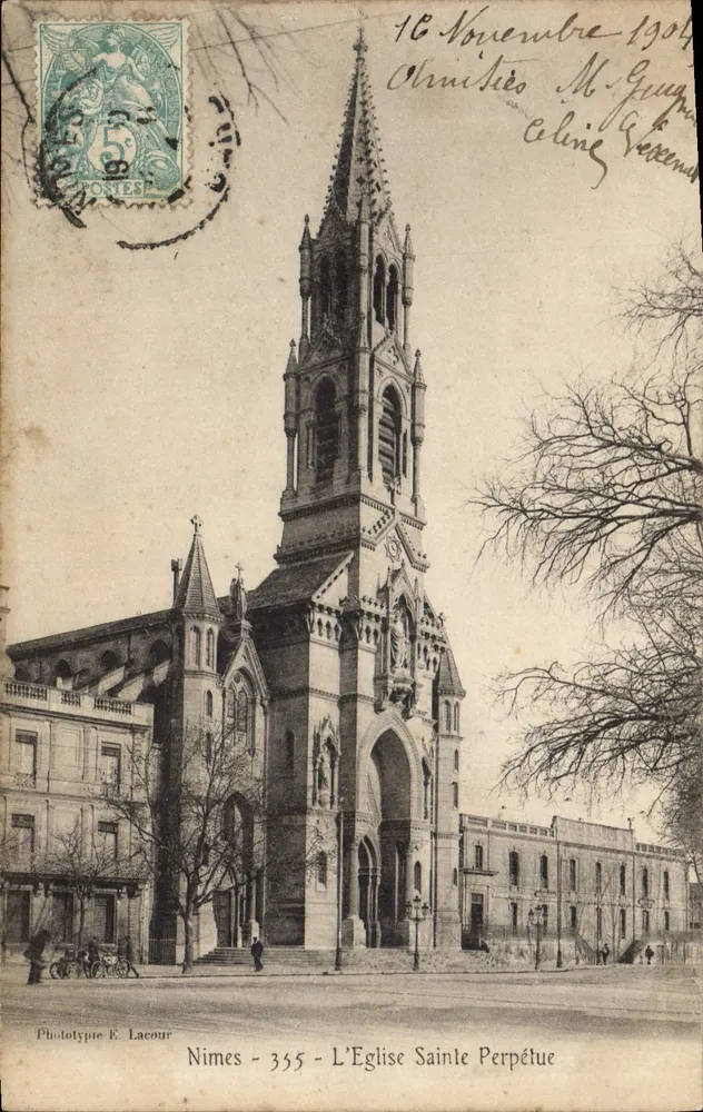 Nîmes - De Kerk van Santa Perpetua — Fototipie E. Lacour, n° 355 - Voorkant