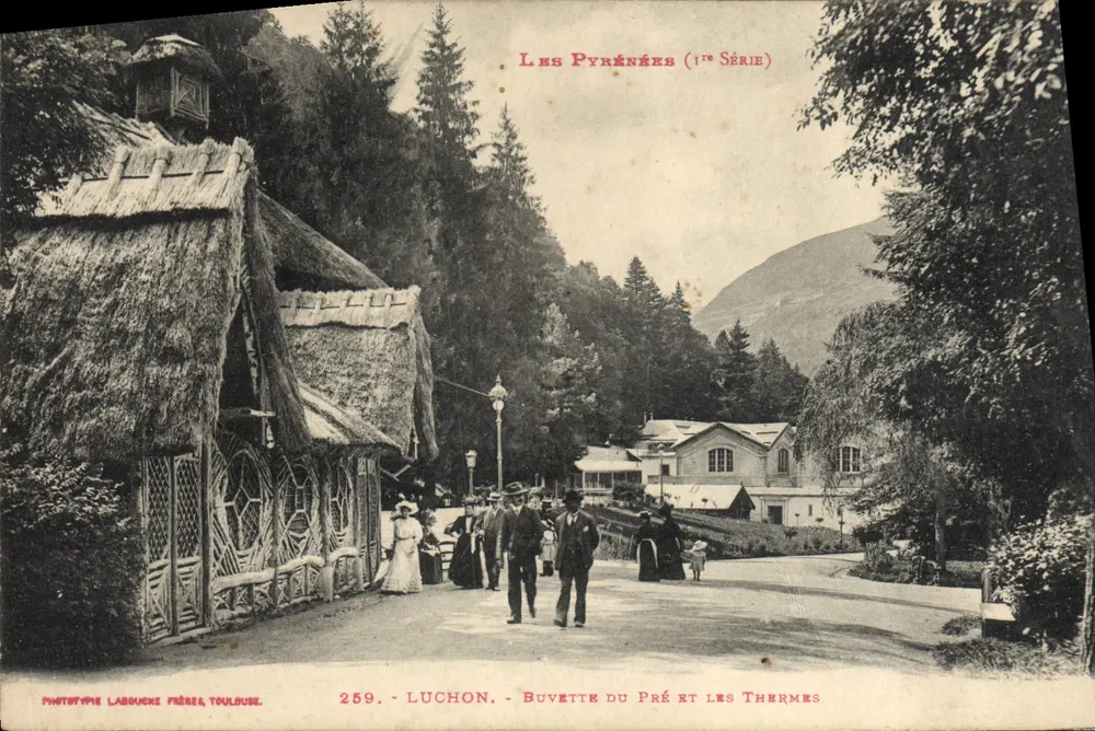 Luchon - Buvette do Pré e os Termas — Fototipia Labouché Frères, Toulouse, série Les Pyrénées (1re Série), n°259 - Frente