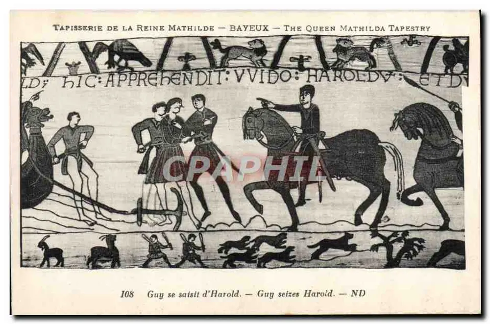 Tapisserie der Königin Mathilde — Bayeux — Die Tapisserie der Königin Mathilde — Szene 108: Guy ergreift Harold - Vorderseite