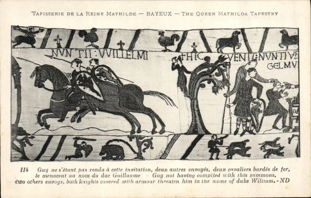 Tapisserie de la Reine Mathilde — Bayeux — Die Tapisserie der Königin Mathilda — Szene von Drohungen gegen Guy - Vorderseite