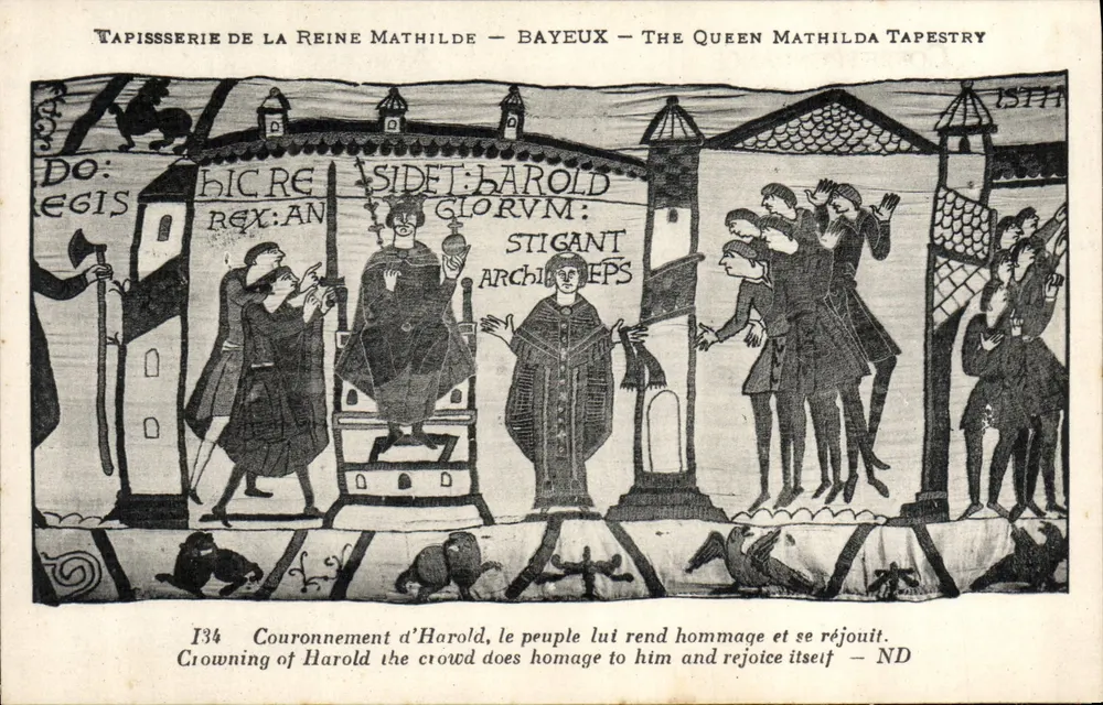 Tapisserie de la Reine Mathilde — Bayeux — Die Tapisserie der Königin Mathilda — Szene 134: Krönung von Harold - Vorderseite