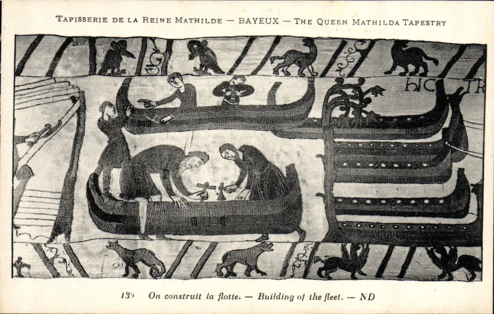 Tapisserie der Königin Mathilde — Bayeux — Szene: Die Flotte wird gebaut - Vorderseite