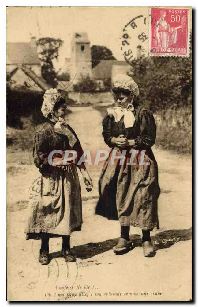 Zwei Frauen im Gespräch — Szene aus der Normandie — Verleger J. Gudéy - Vorderseite