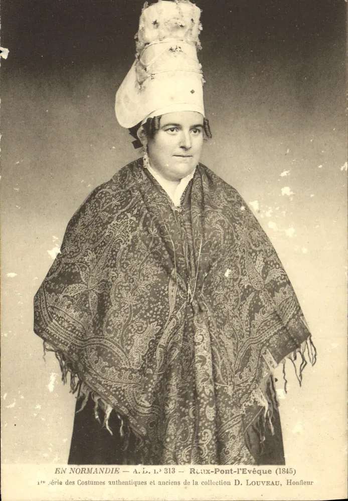 Mulher em traje normando — Rieux-Pont-l'Évêque (1845) — D. Louveau, Honfleur - Frente