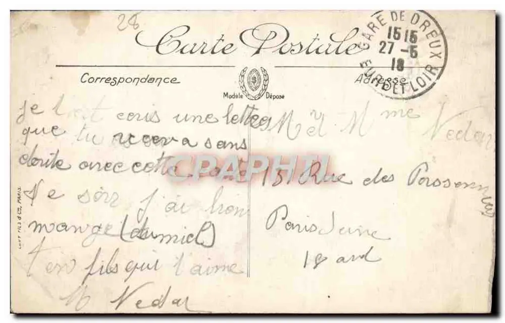 Dreux — Alte Häuser der Grande-Rue — L.L. - Rückseite