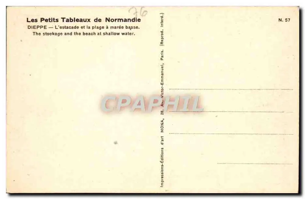 Dieppe — A escada e a praia com maré baixa — Mona, N° 57 - Verso