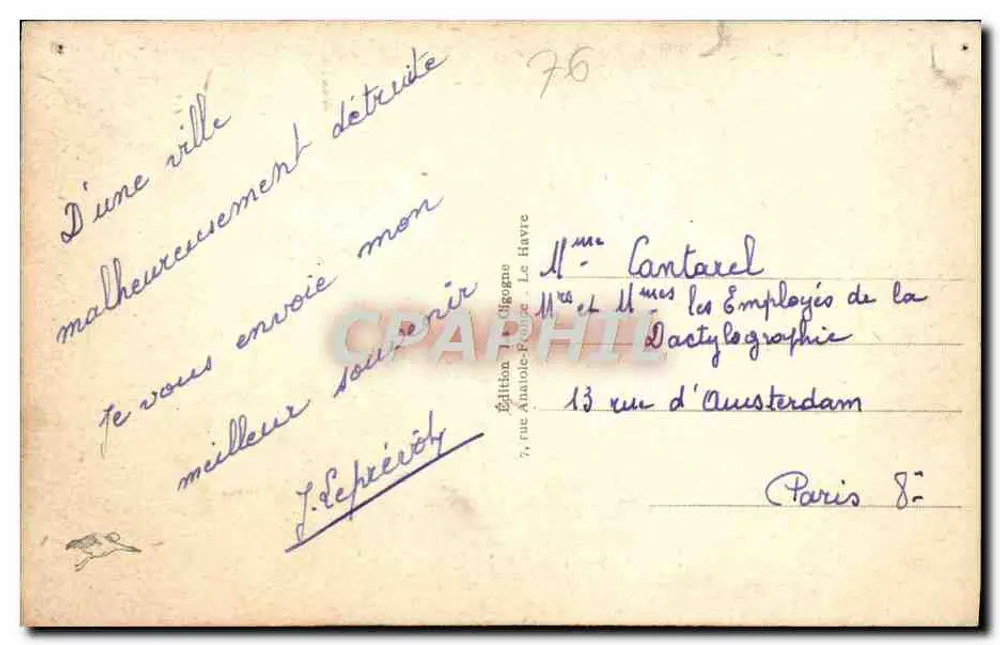 Sainte-Adresse — Vue Générale — Édition T. Rigogno, Le Havre - Verso