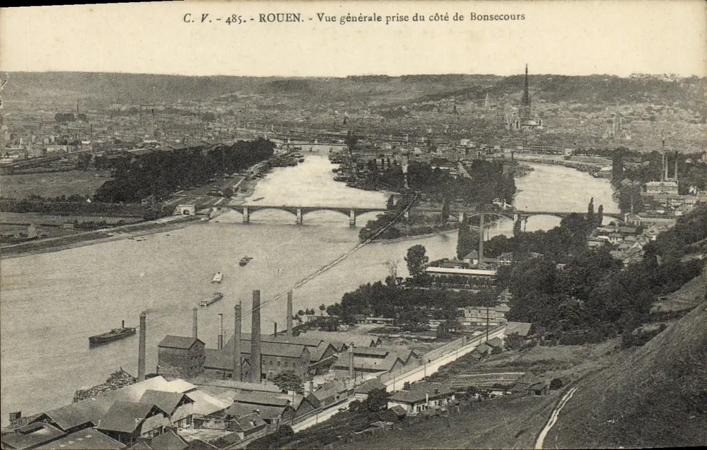 Rouen — Vista general tomada desde el lado de Bonsecours — C.V. n°485 - Anverso