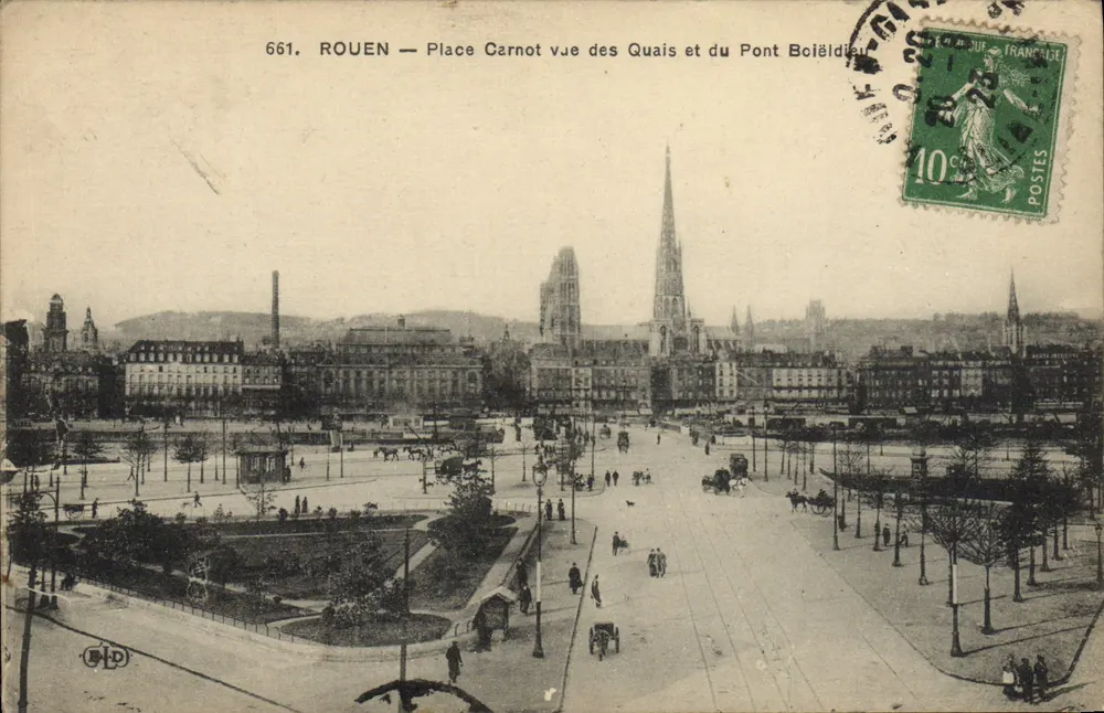Rouen — Ansicht der Place Carnot von den Quais und dem Pont Boieldieu - Vorderseite