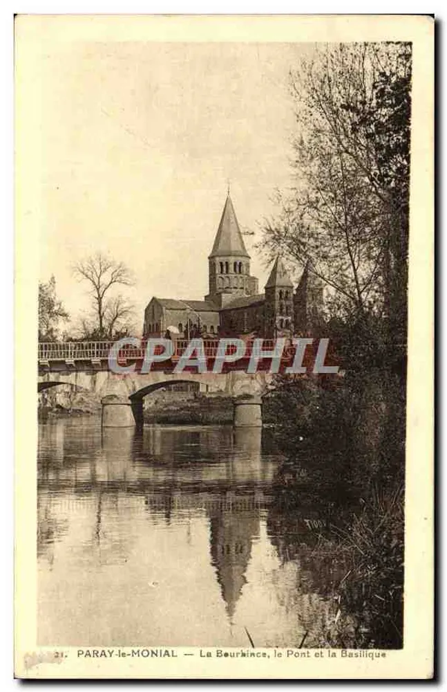 Paray-le-Monial — Die Beurkince, die Brücke und die Basilika - Vorderseite