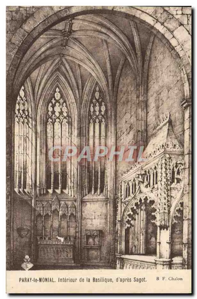Paray-le-Monial — Innenansicht der Basilika, nach Sagot — B F. Chalon - Vorderseite