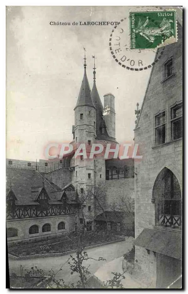 Château de Larochefot — vue du château avec tour et toits en colombage — éditeur Côte d'Or - Frente
