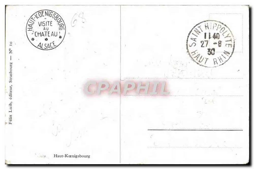 Castelo de Haut-Königsbourg — Alsácia — editor Félix Luib, Strasbourg, N° 10 - Verso