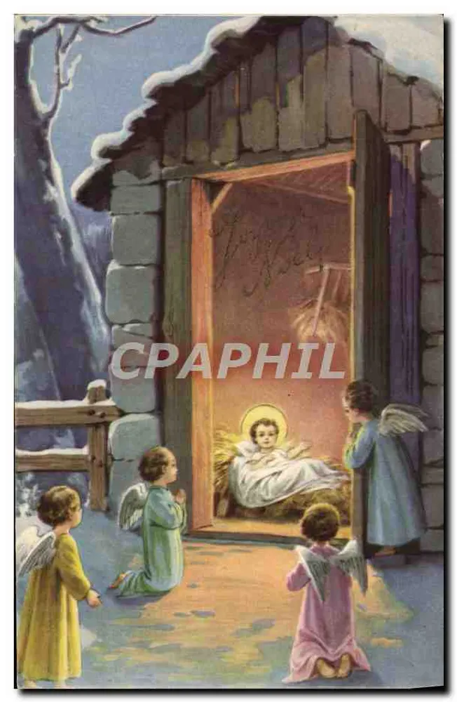 Nativity — Engelkinder vor der Krippe — In Frankreich gedruckt - Vorderseite
